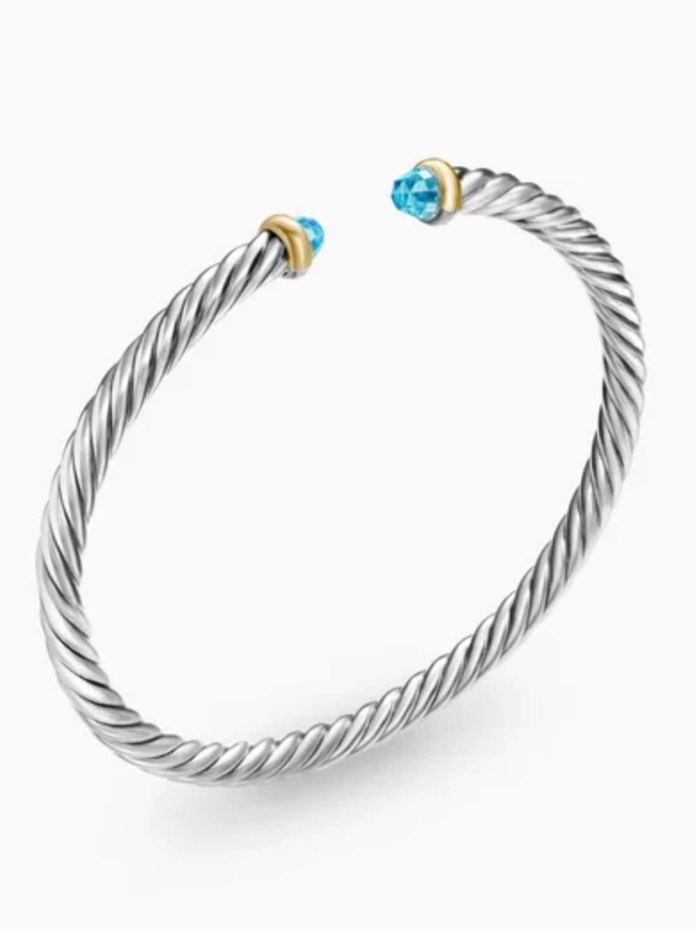 David Yurman Sterling Silver Classic Cable Bracelet 18K Gold Blue Topaz XS